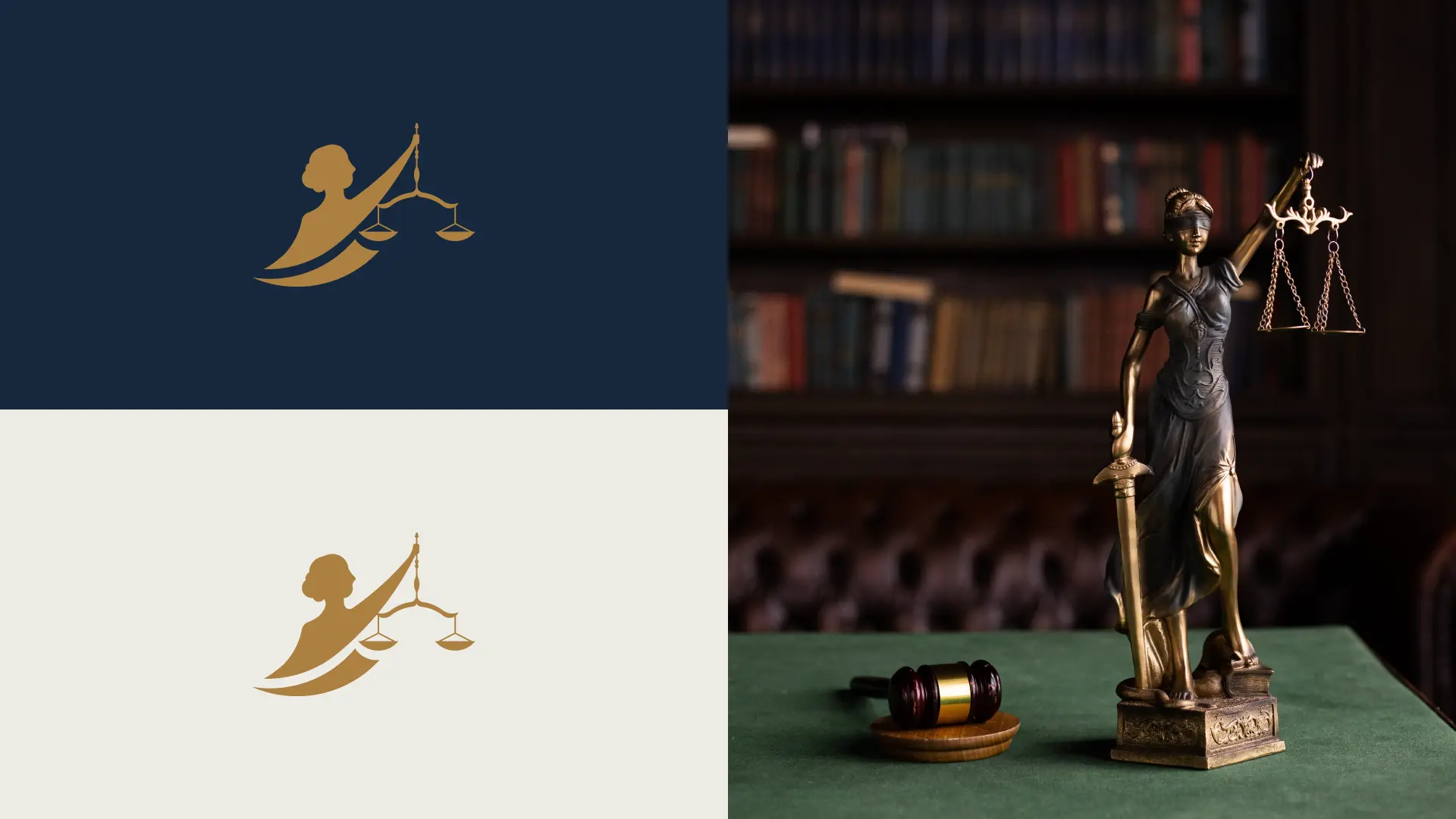 Image displaying Jefferson Vilela´s symbol on both a light and dark backgrounds, and on the right side, a picture of Lady Justice
